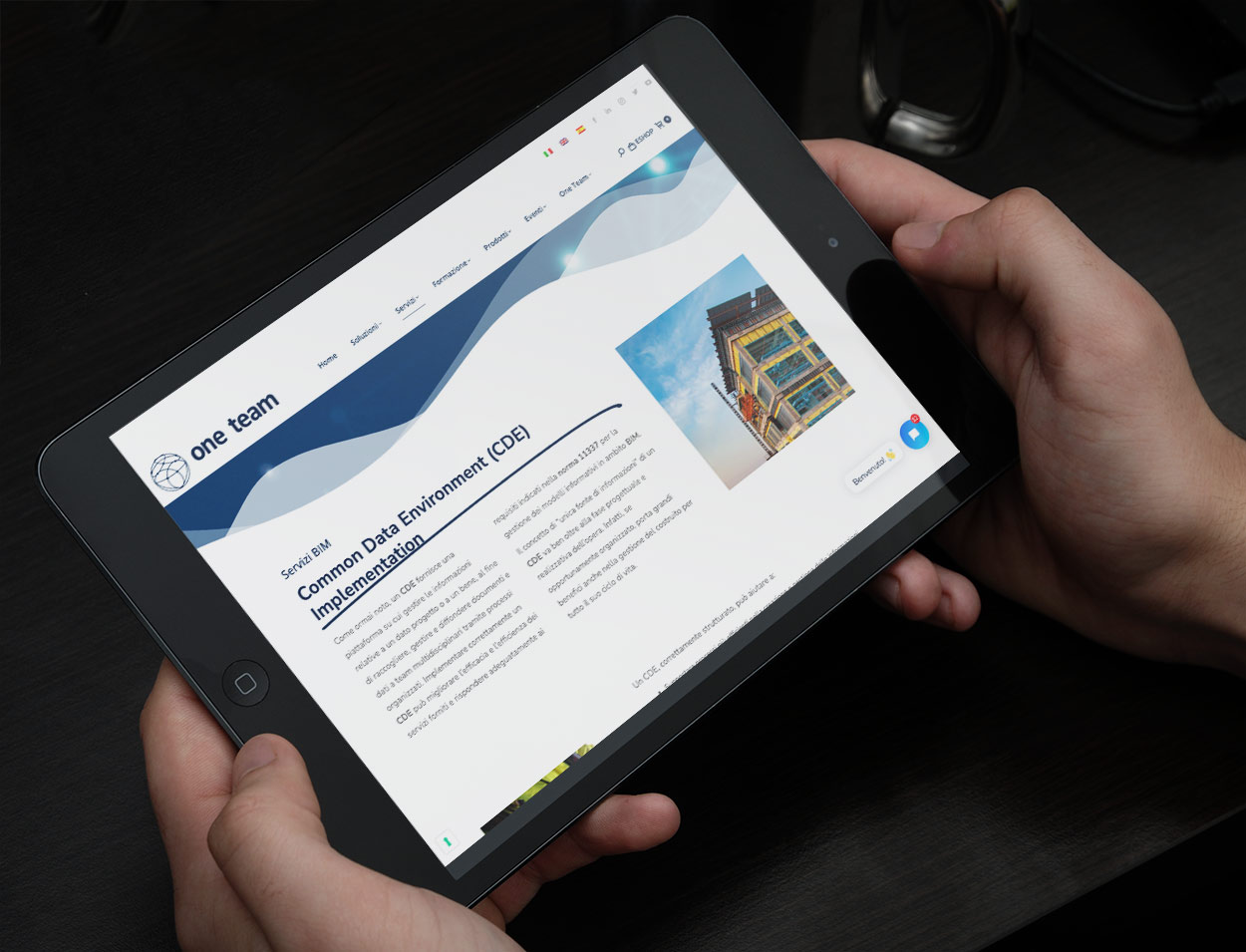 Mockup sito versione tablet one team