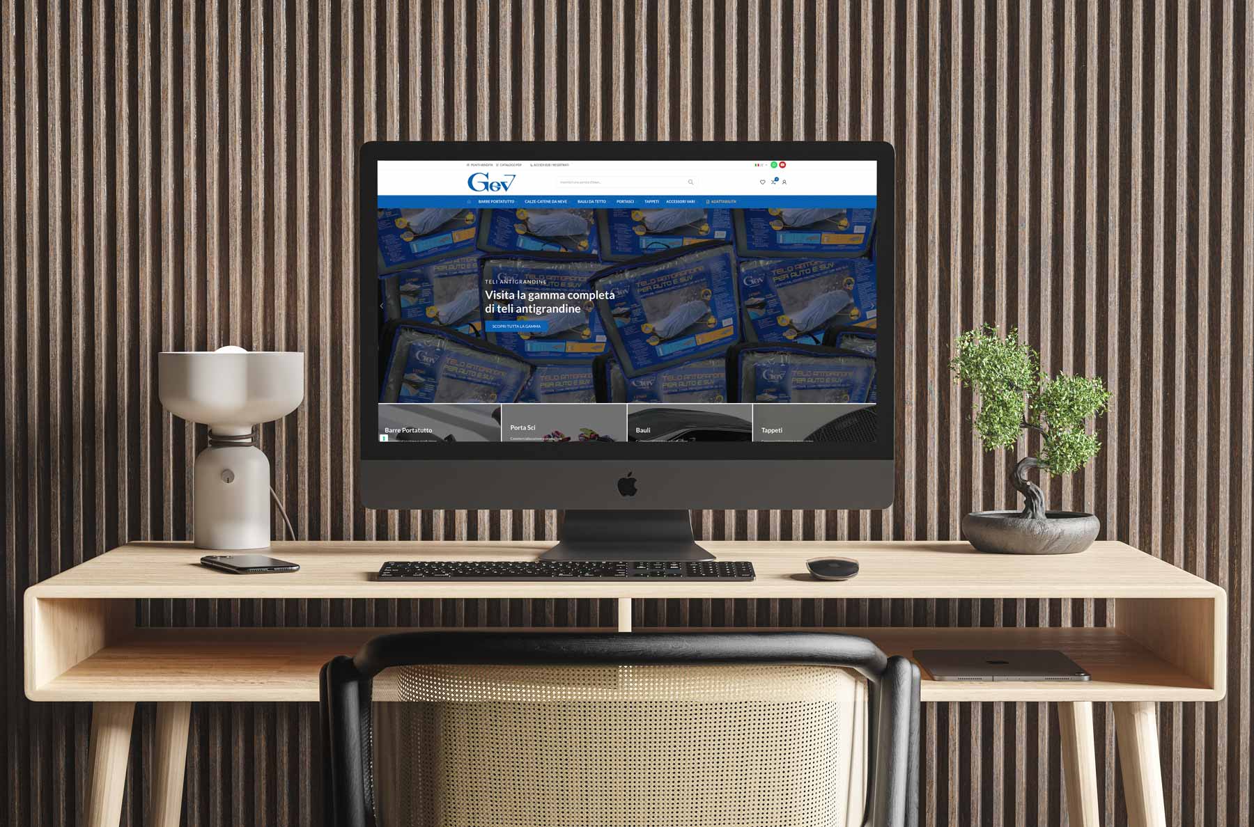 Mockup del sito ecommerce gev.it su pc desktop